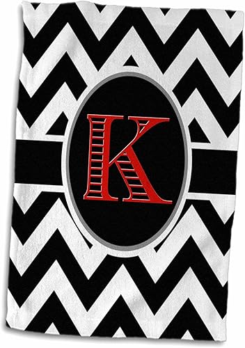 Toalla de mano 3D con monograma de cheurón rojo con inicial, color blanco y negro, 15 x 22 pulgadas, multicolor
