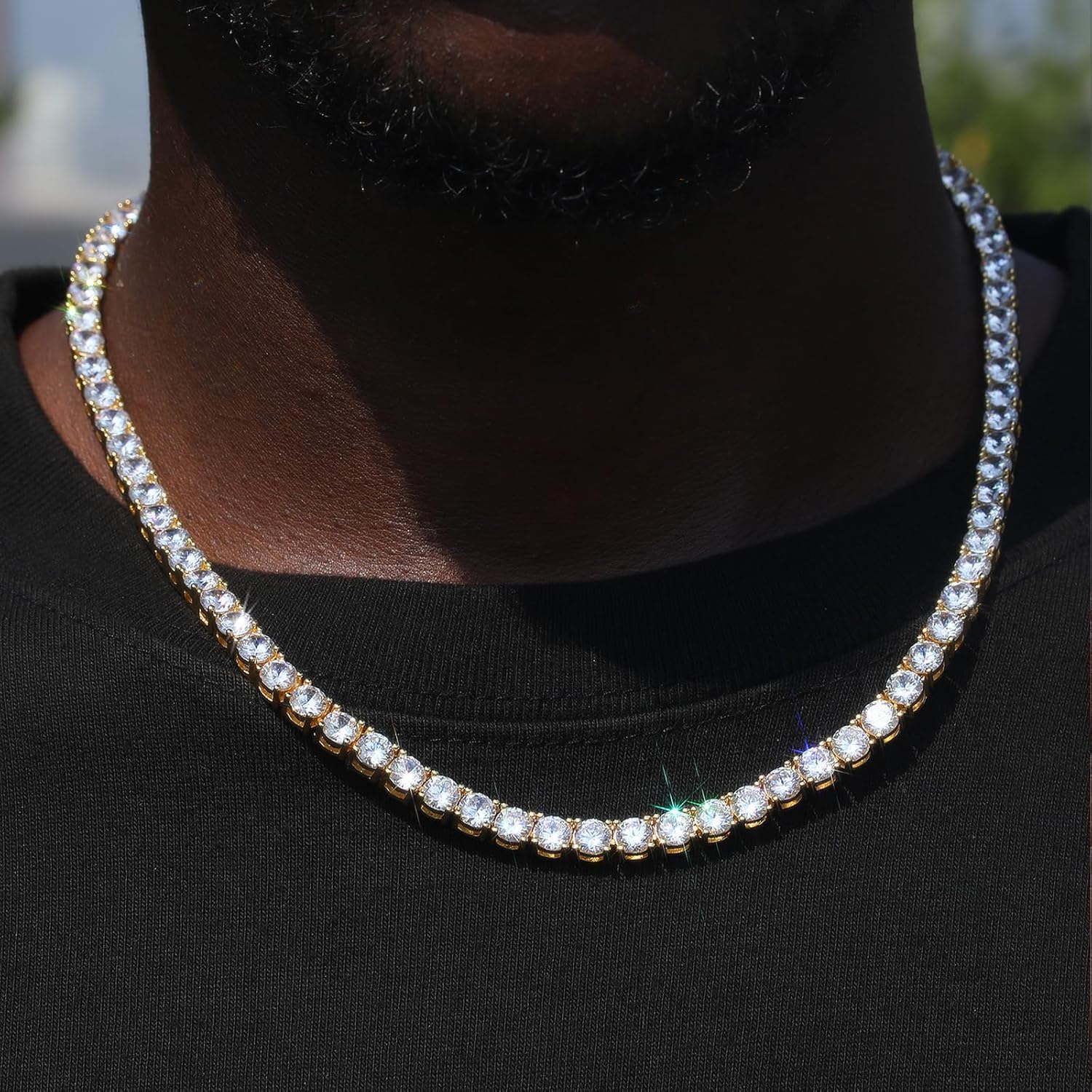 BREN Tennis Necklace - 3mm 4mm 5mm Iced Out Diamond Tennis Chain 5A Cubic Zirconia Necklace - 18K/White Gold Plated Flat Tennis Necklace for Women and Men Size 16"-22" - Image 3