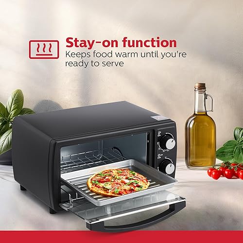 Miniatura 4 de Holstein Housewares Horno tostador de encimera de 4 rebanadas con temporizador de 60 minutos, incluye sartén y estante de alambre, hornear, asar,