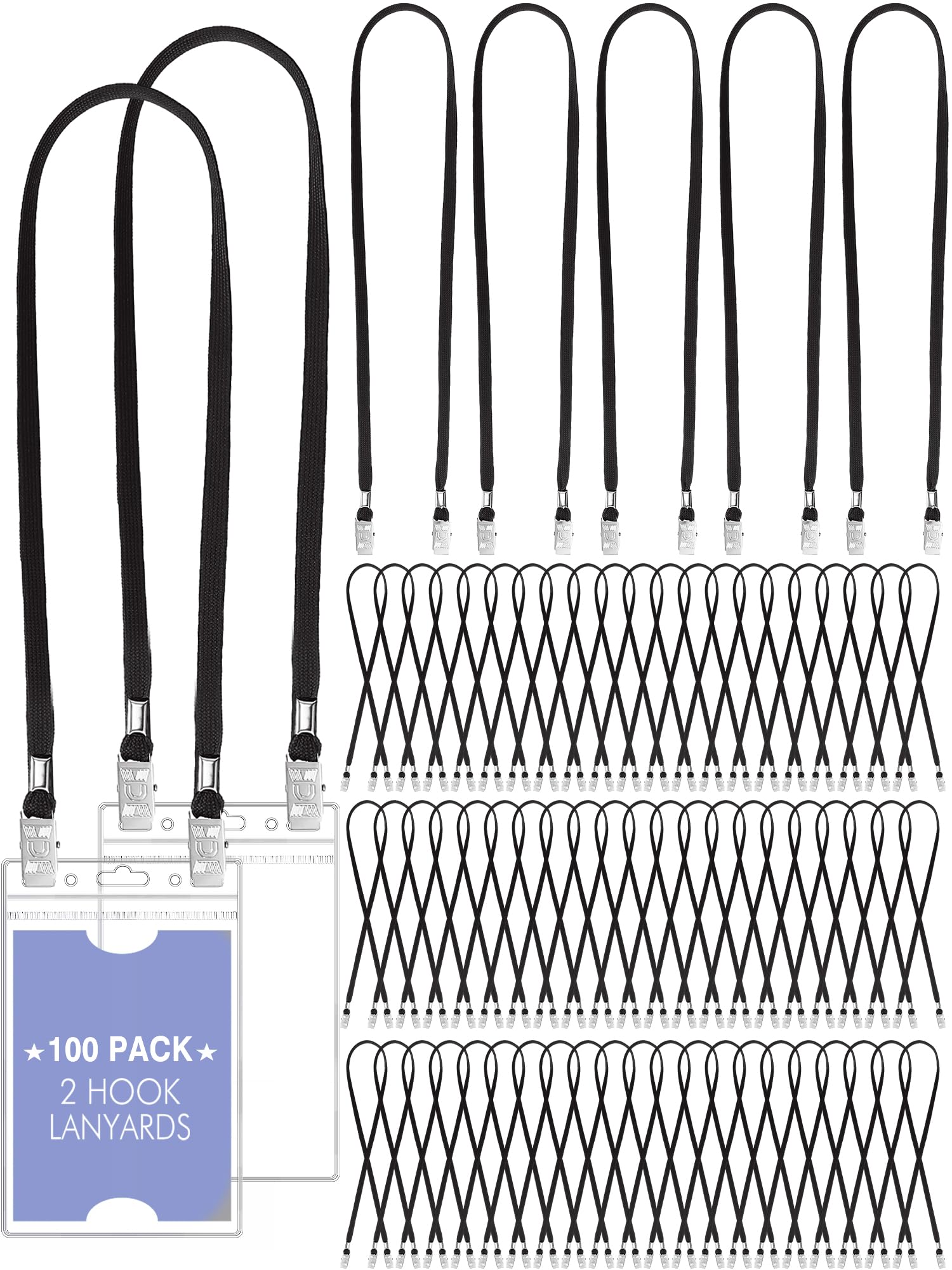 Patelai 100 Pack Double Clip Lanyards Bulk Face Mask Lanyards, Black — image 1