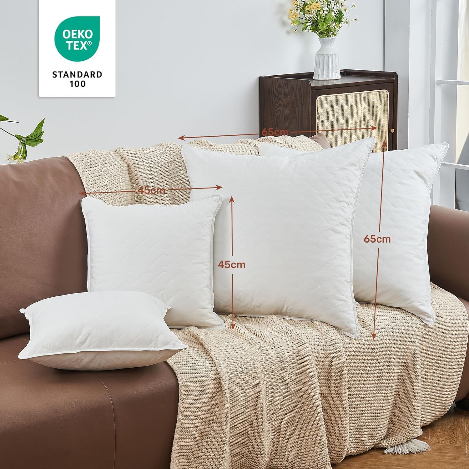 Deodar Oreillers Duvet et Plumes d'oie 65x65 cm Lot de 2 Blanc | Soutien moelleux nuque et tête · Gonflant durable · Respirant toute saison · Confort doux · Certifié Oeko-Tex & RDS