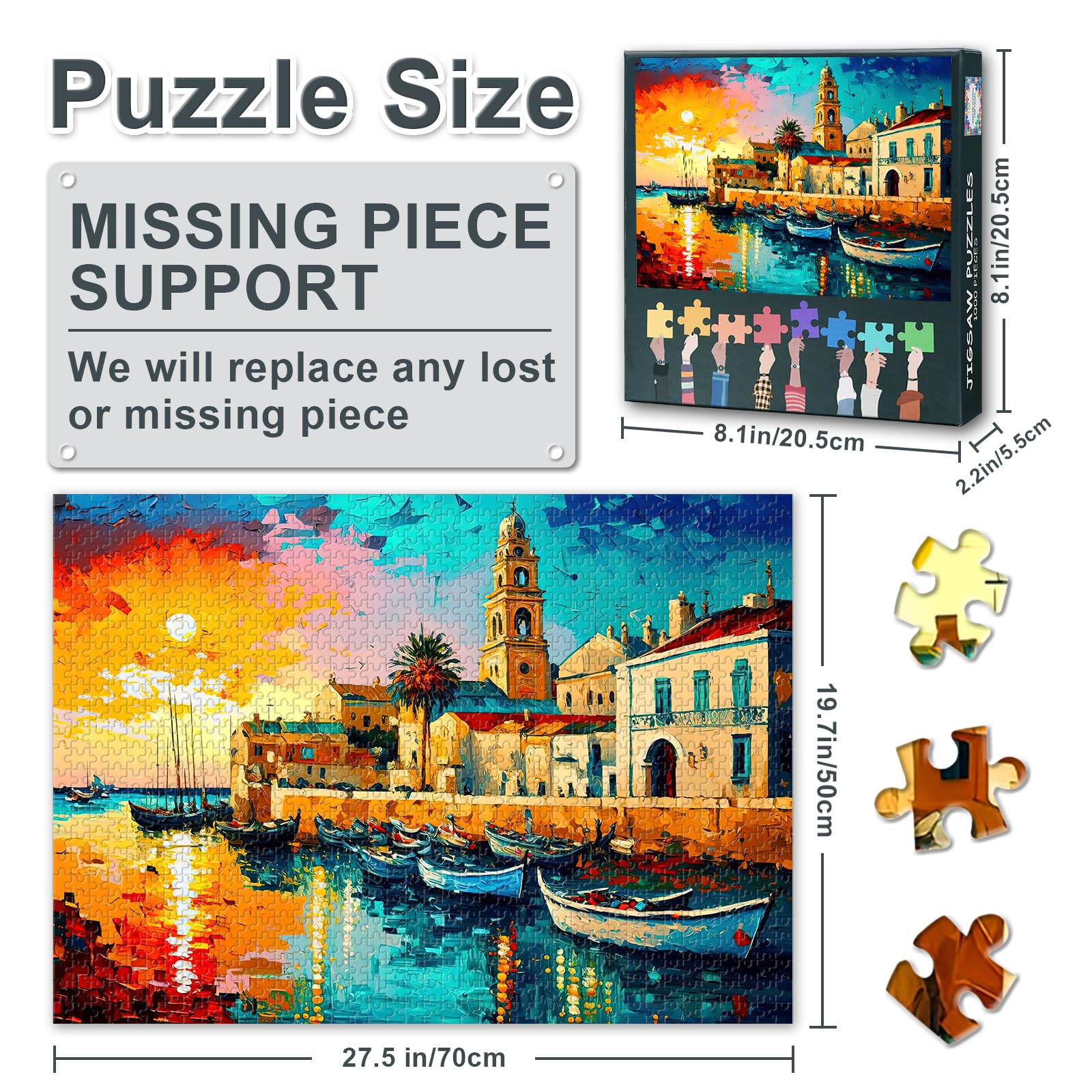 1000 Pieces Puzzles for Adults Malta City Marsaxlokk Cityscape View - Image 3