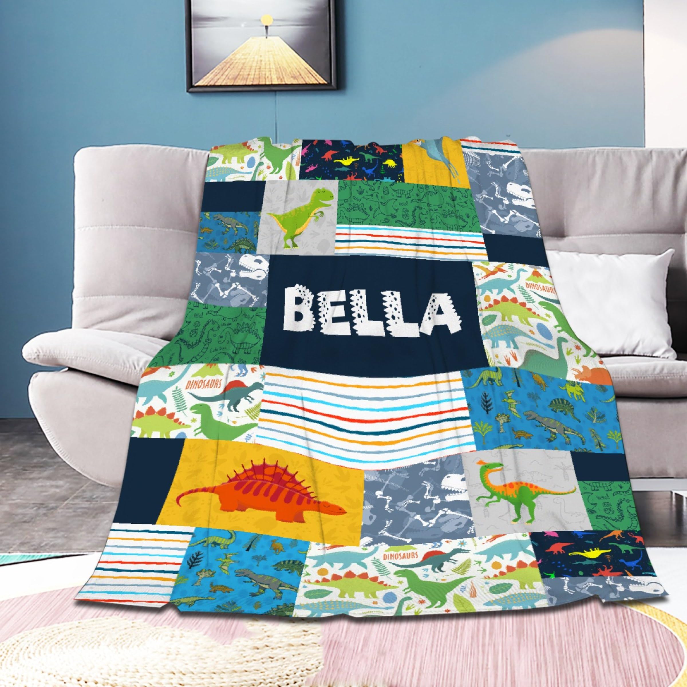 Personalized Dinosaurs Blanket Gift for Boy Girl,Custom Dinosaur Blanket