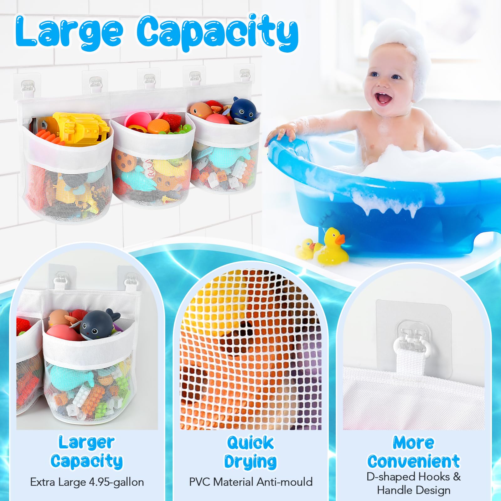 Bath Tub Toy Storage Organizer, Bathtub Toys Storage, Baby Bath Toy Organizer for Tub, Kids Toy Net Storage, Shower Basket Accessories Bath Toys Holder for Tub (White)