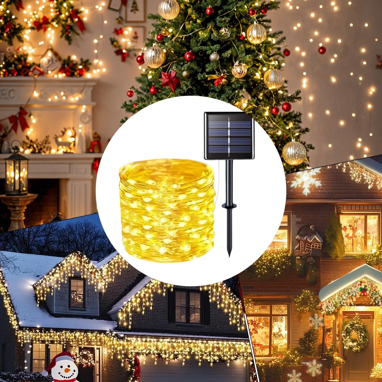 Guirnalda de luces solares para exteriores, impermeable, LED, decoración de jardín, alambre de cobre flexible, resistente a la intemperie, brillo nocturno para Navidad, fiesta, porche, valla, boda