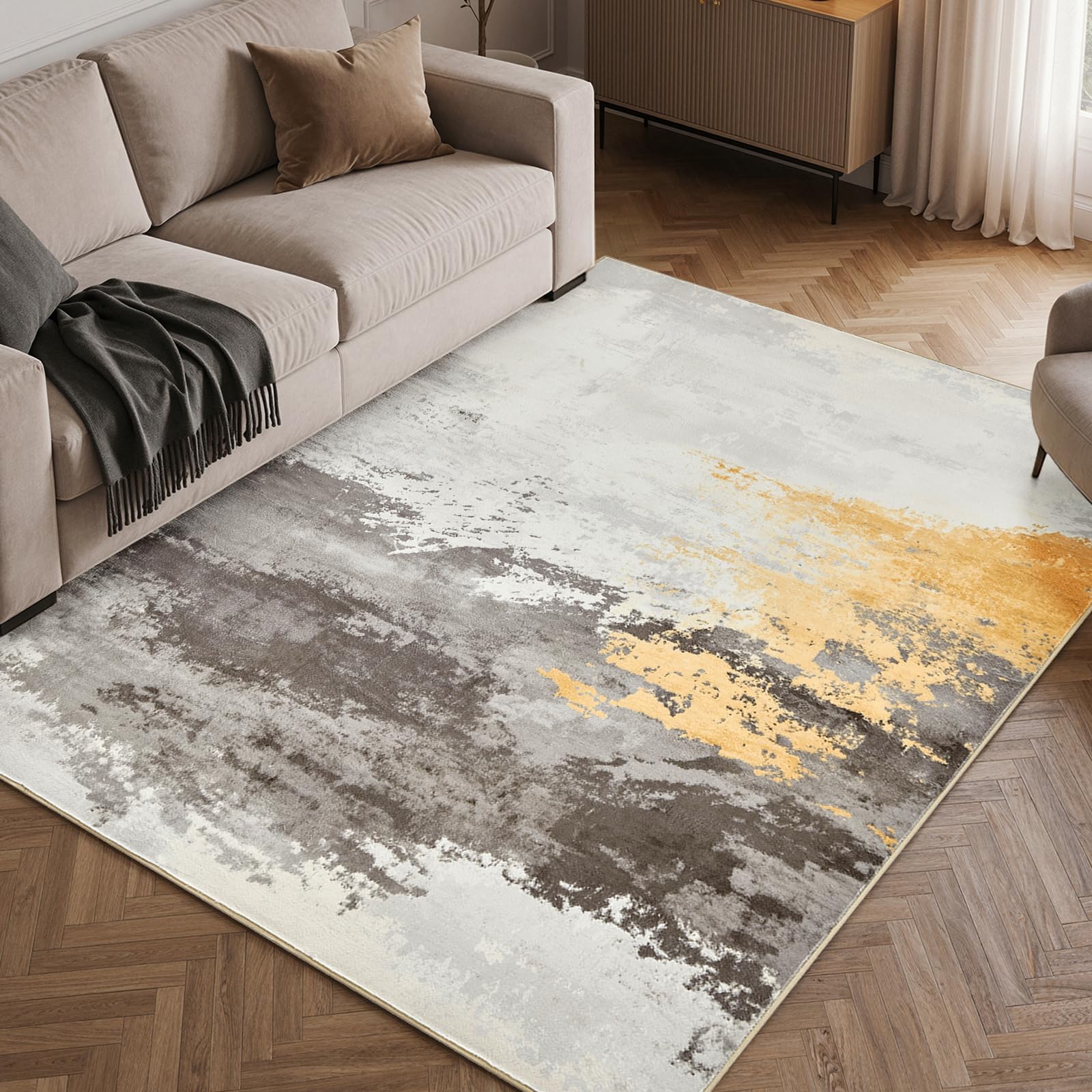 TOPICK Large Abstract Living Room Rug 140x200cm, Soft Washable Carpet, Grey