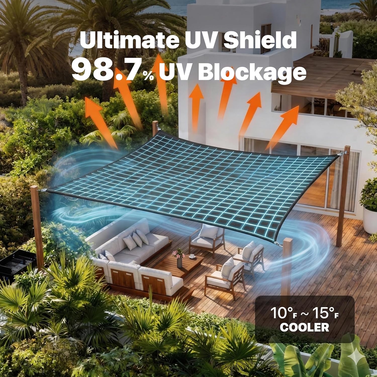 ShadeMart Heavy Duty 16' x 20' Black Sun Shade Rectangle Shade Sail, Super Ring Canopy Awning Shades for Patio Carport Yard UV Blockage Commercial Grade 260 GSM, We Custom Size