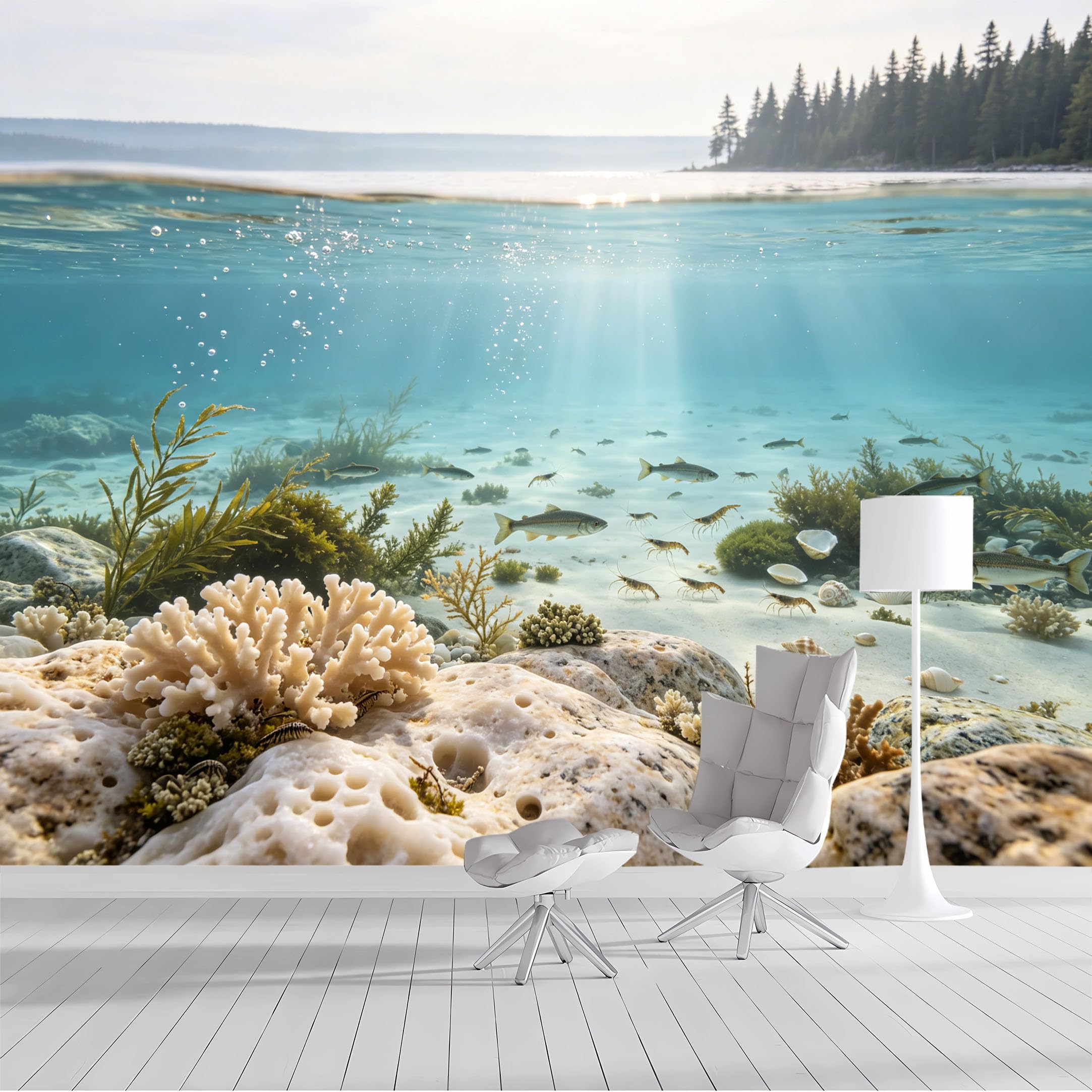 Custom Size Wall Mural Underwater Coral Reef Aquatic Life Realistic Marine Seascape Ocean Tropical Fish Shrimp Seaweed SelfAdhesive Wall Fabric Removable Wallpaper for Living Room Bedroom