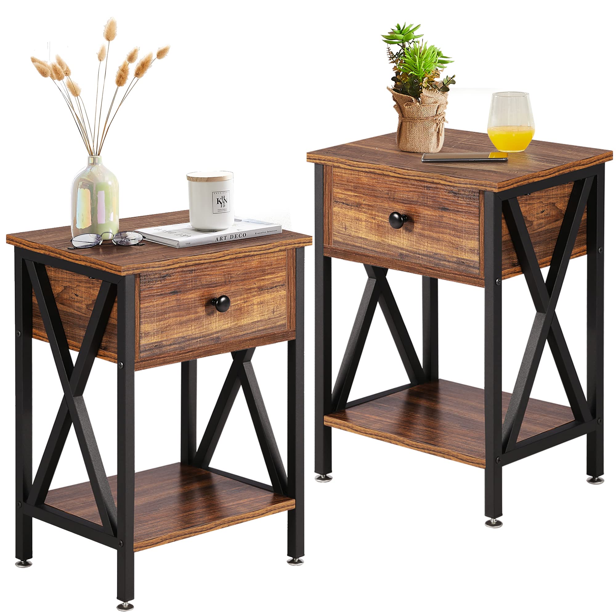 Photo 1 of VECELO Nightstand X-Design Side Night Stand Storage Shelf with Bin Living Room Bedroom
