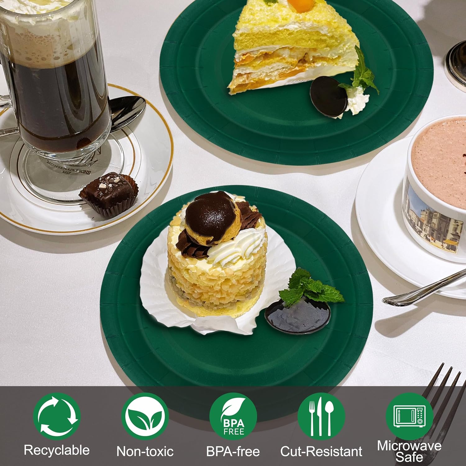 40Pcs Disposable Paper Plates Green,Including 20pcs 9" and 20pcs 7" Plates,Strong and Sturdy Disposable Plates for Party, Dinner, Holiday, Picnic,Birthday Party, Dinner Table, Wedding - Image 5