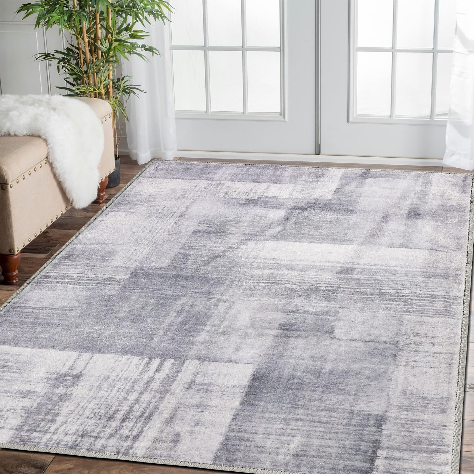 COMSLE Door Mat, Front Door Mat Indoor for Entrance Faux Wool Absorbent Non Slip Modern Throw Rug for Entryway Bedroom Muddy Paws - Pet Friendly, 47x71 Inches,Gray Machine Washable