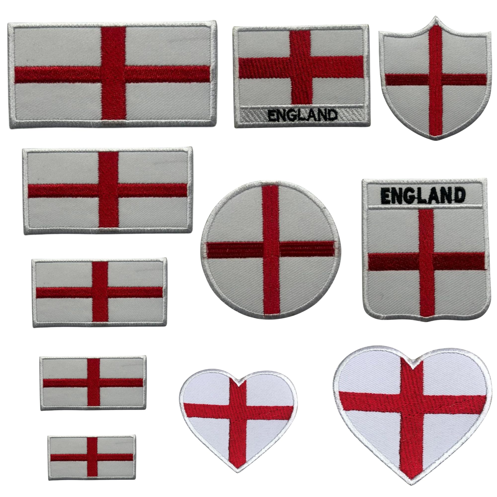 BeBuz England Flag Embroidered Patches, Iron-On/Sew-On Applique, Shield, Round, Heart and Rectangle UK Flag Badges for Jackets, Bags, Uniforms, Various Sizes (Flag 11cm x 18cm)