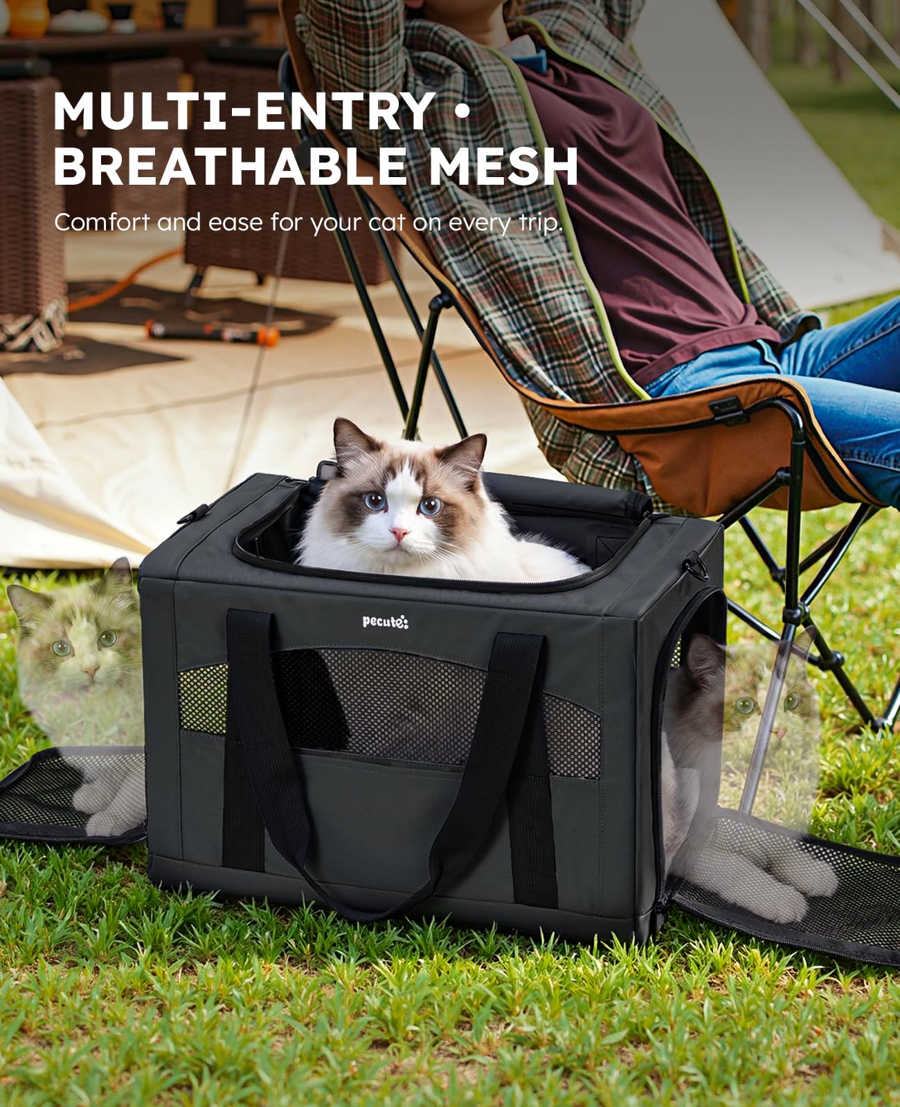 Pecute Transportin Gato, Estructura de Alambre de Acero Engrosado de 5 mm, Transportin Perro Pequeño con Parasol, XL,（Gris Oscuro）