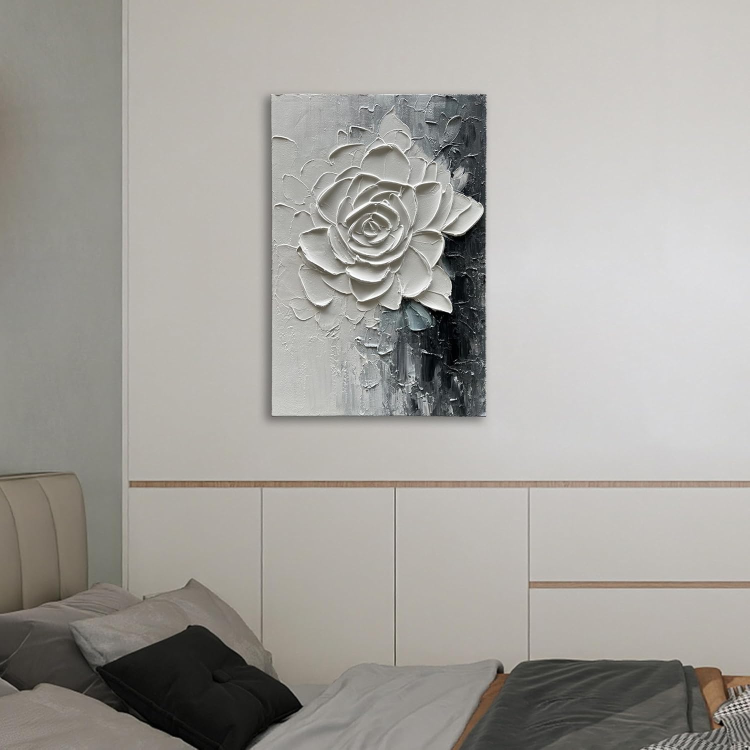 Diathou Art Hand-painted white rose patterned art modern abstract oil painting for home, living room corridor, office wall decoration, art piece 36x24 inches