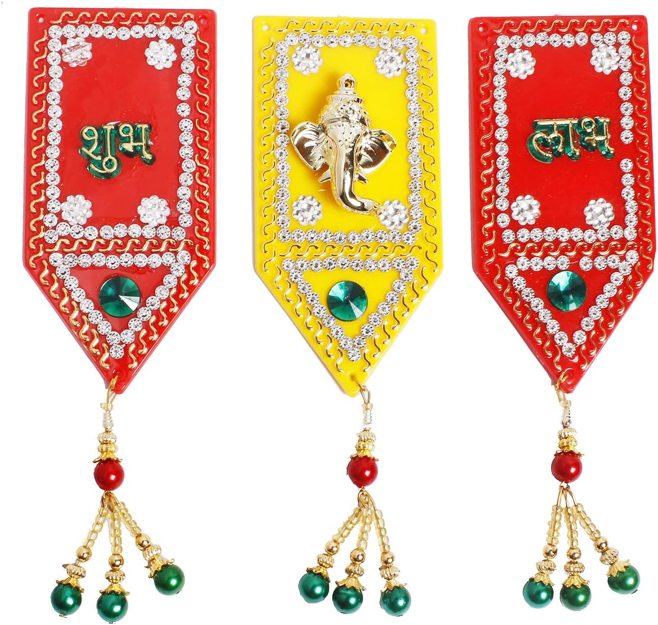 Diwali Ganesh Shubh Labh Acrylic Rangoli Floor Decorations Studded Stones Sequins Traditional Festive Home Decor