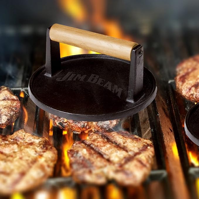 Prensa para hamburguesas Jim Beam JB0158 hierro fundido 7" miniatura 8