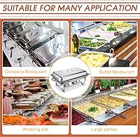 Vista 7 de Juego de 8 platos de bufé de 9 cuartos de galón rectangulares de acero inoxidable con marco plegable, bandeja de agua, bandeja para alimentos