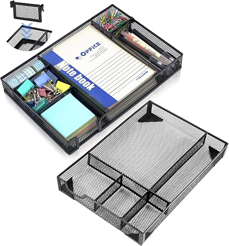 ROSROSE Bandeja organizadora de cajones de escritorio y organizador de cajones de oficina ajustable cajón de malla metálica 4-6 compartimentos