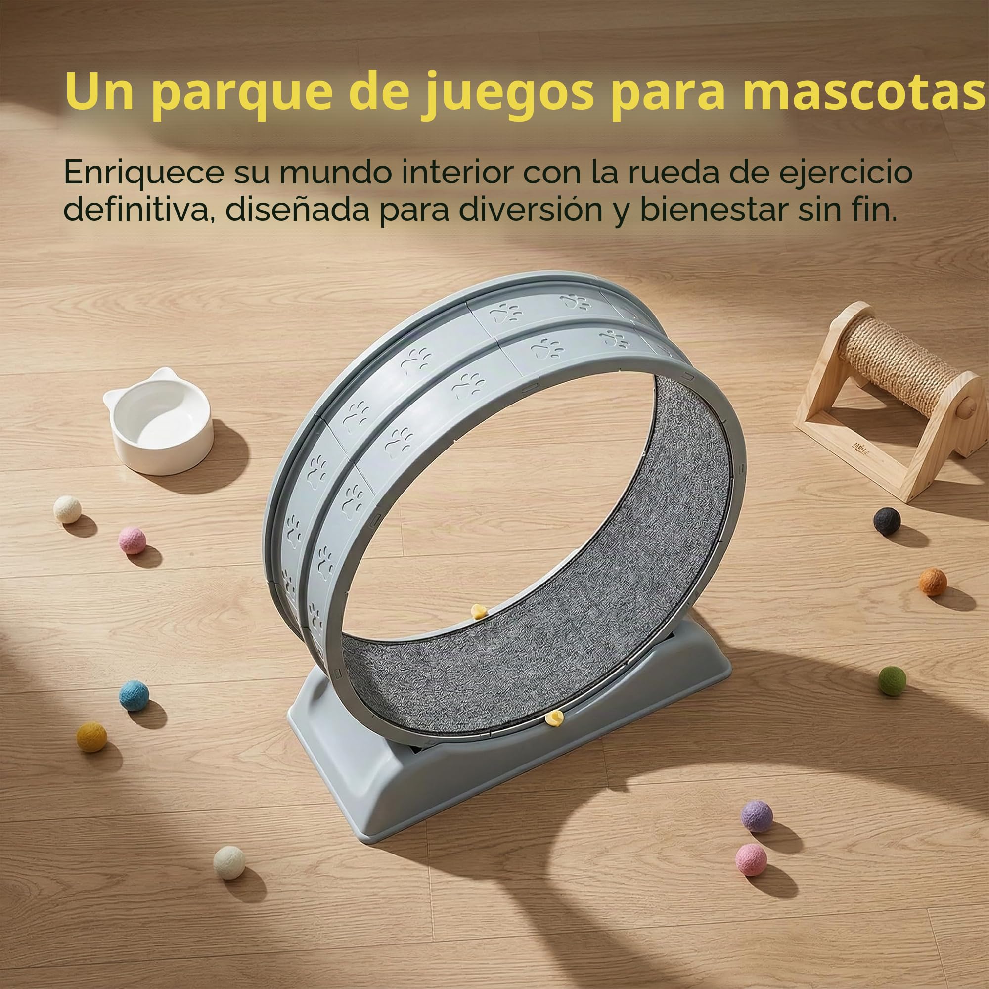 Rueda de ejercicio para gatos ShkitAelling, rueda de 80 cm para gatos domésticos, con mecanismo de bloqueo y suave revestimiento interior para correr, entrenar y entretener