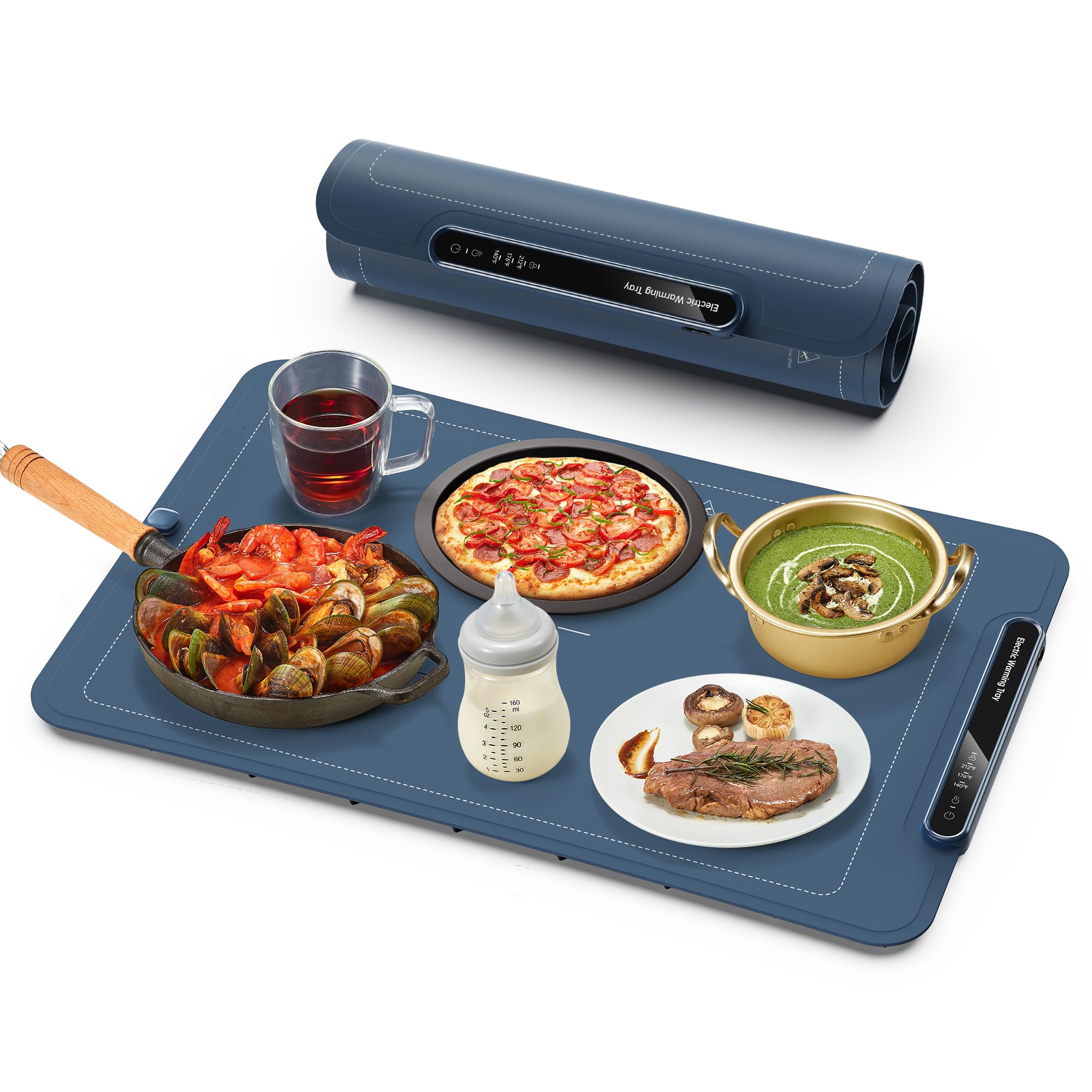 Reemix Bandeja de Calentamiento Eléctrico, Alfombrilla Calefactora Plegable para Alimentos con Temperatura Máxima Ajustable de 100℃, Apagado Automático para Reuniones, Fiestas y Uso Diario