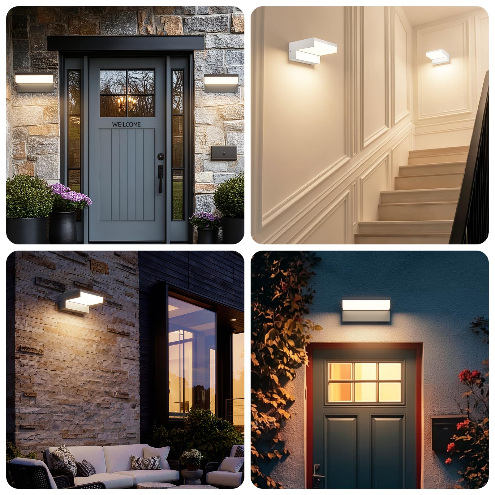 Klighten 24W LED Applique da Parete Esterno,2700K Lampada da Parete Interna ed Esterna,per corridoi,garage,portici e cortili,Aluminium,IP65,Nero