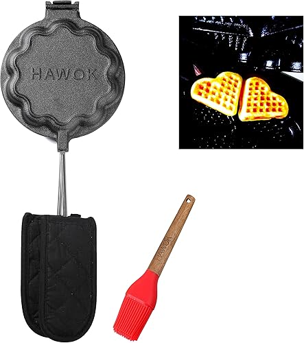 Miniatura 7 de HAWOK Máquina de gofres de hierro fundido con mango y cepillo para hilar