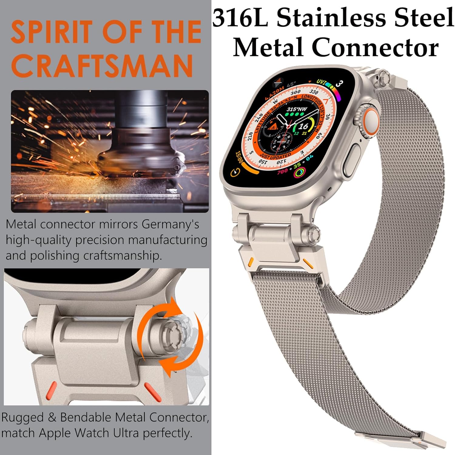 WINGLE Milanese Loop for Apple Watch Band Ultra 3/2/1 Band Ultra 49mm Series 11 10 46mm 45mm 44mm 42mm SE 3/2/1 9 8 7 6 5 4 3 2 1 Men, Magnetic Mesh Bands Stainless Steel Metal Connector iWatch Strap - Image 2