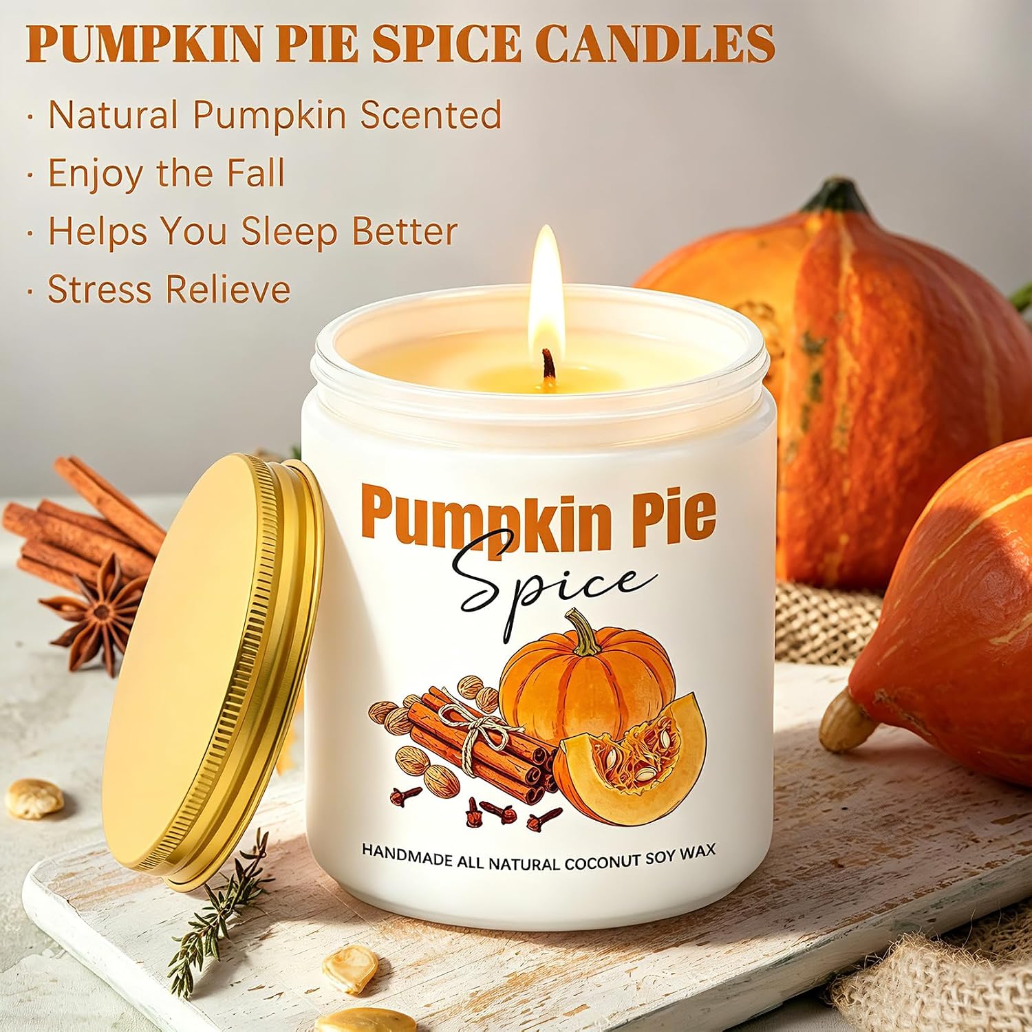 Homsolver Fall Candles, Pumpkin Cinnamon Spice Candles, Fall Scented Candle Decorations for Home Gifts for Women Pumpkin Pie Spice Candle Gifts