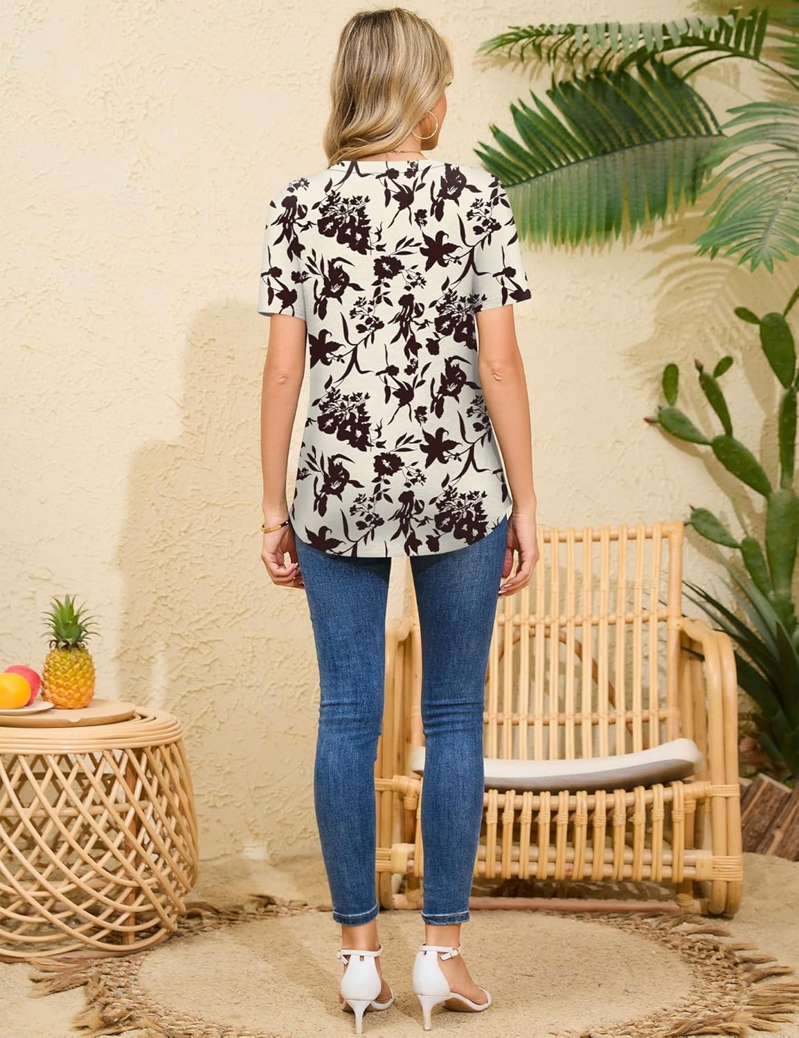 Rapbin Short Sleeve Shirts for Women Pleated V Neck Lace Blouses Dressy Casual Elegant Tops Loose peasant Summer T-Shirts - Image 5