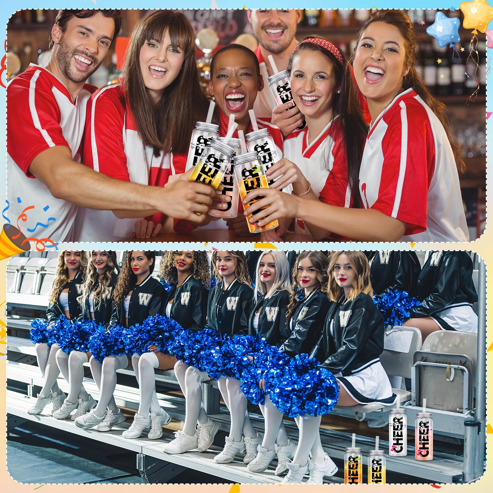 Layhit 24-Pack Cheer Team Tumblers - 24 Oz Reusable Cups With Lids & Straws - View #4