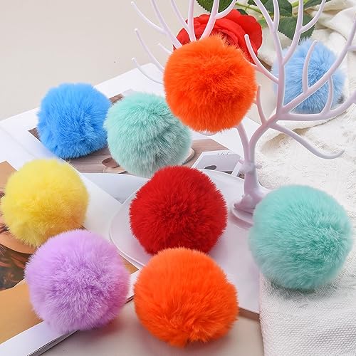Miniatura 7 de BQTQ 20 pompones de piel sintética de conejo con lazo elástico, pompón esponjoso para sombreros, zapatos, bufandas, guantes, bolsas, accesorios (10