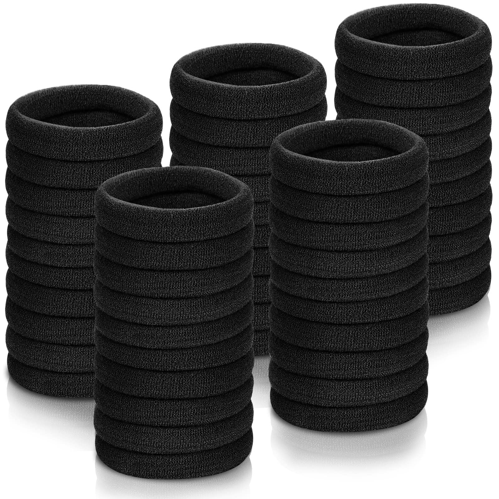 50Pcs Black Hair Ties, IKOCO Seamless Ponytail Holder Hair Bands No Damage for Women Girls, Fabric