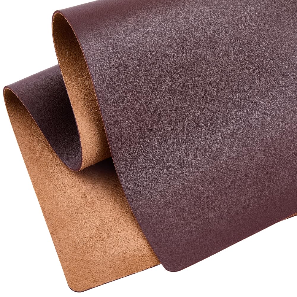 24 x 13 Inch 1.5mm Tooling Leather Square PU Leather Fabric Scratch-Resistant Soft Leatherette Sheet Waterproof Synthetic Dark Brown Solid Color Faux Suede Roll Vinyl for DIY Sewing Crafts