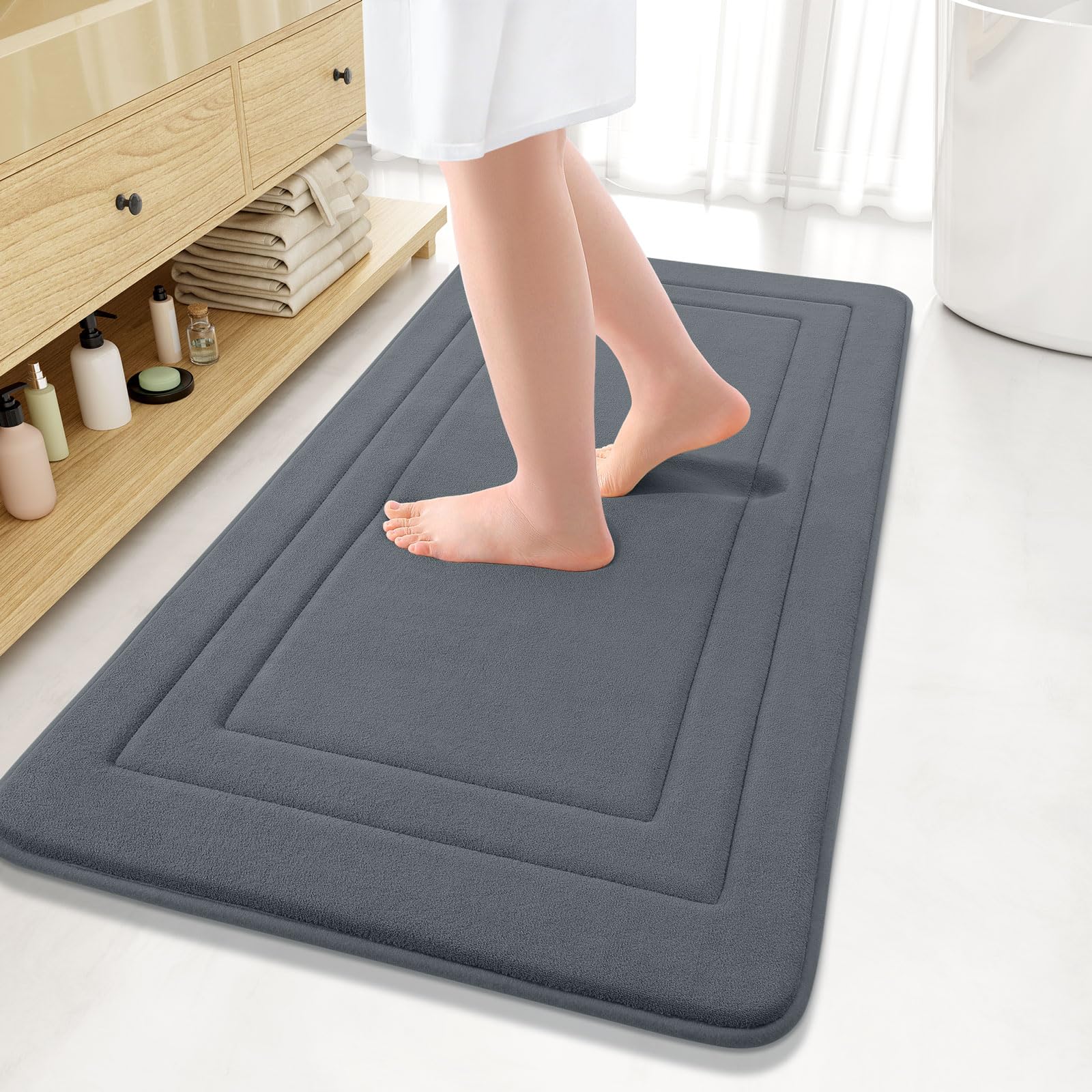 Photo 1 of Arotive Memory Foam Bathroom Rug Mat 44x24, Ultra Soft and Absorbent Bath Mat, Machine Wash Dry, Comfortable Bath Rug Carpet for Bathroom Floor, Tub and Shower, Dark Grey