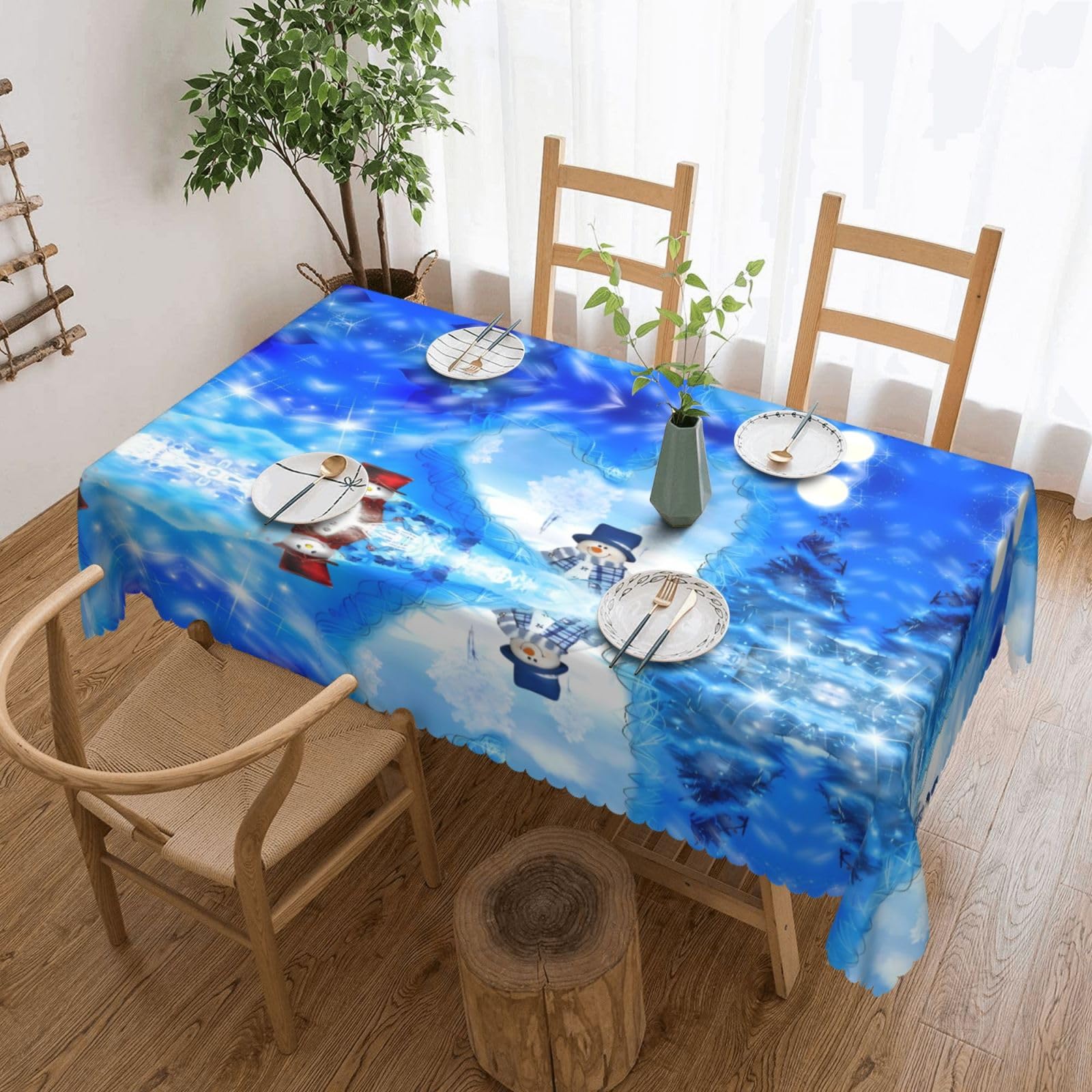 HLSBSSL Winter Snowman Patterned square lace tablecloth, wrinkle-resistant and durable, suitable for dining tables, parties, etc.