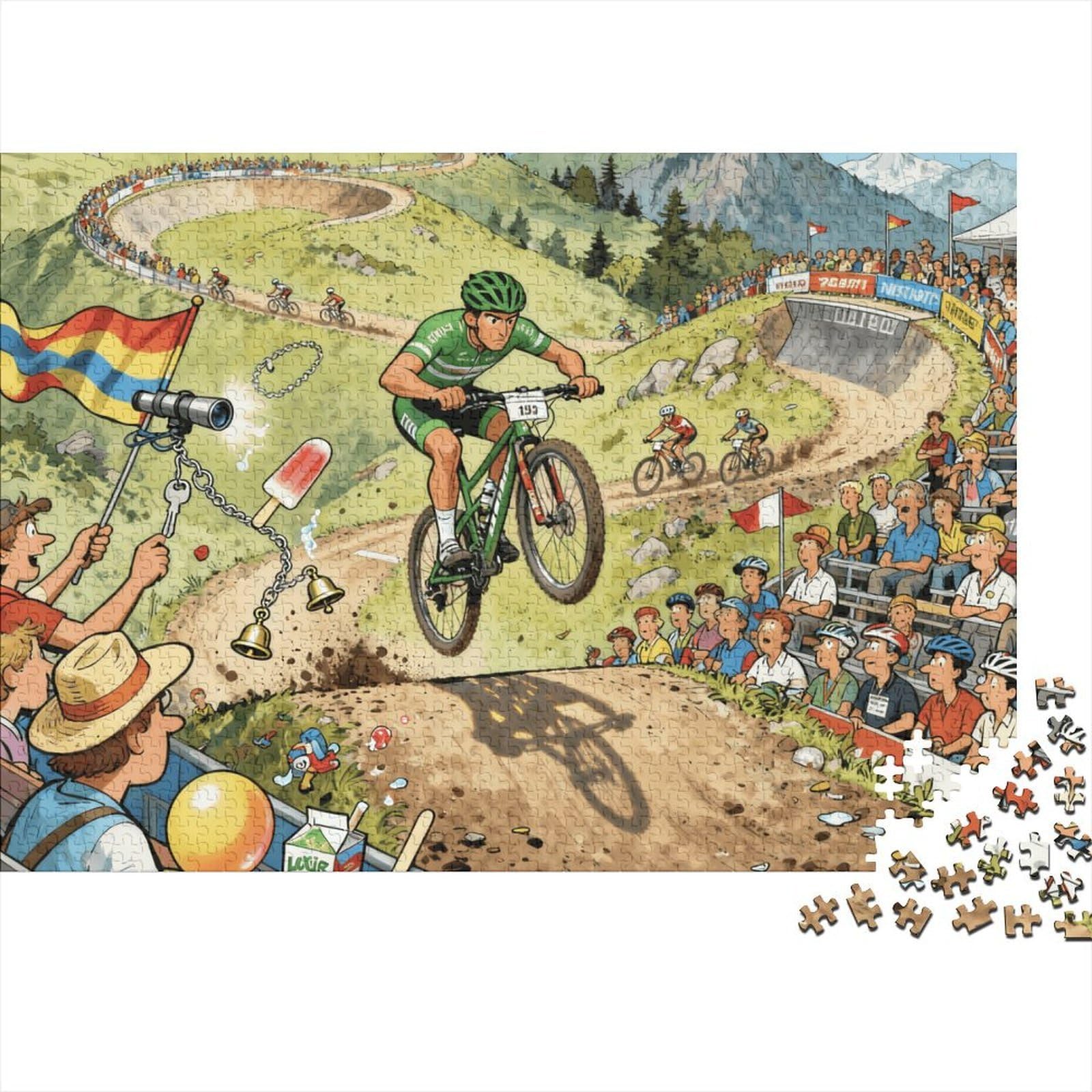 Cycling Mountain Bike Downhill Wooden Jigsaw Puzzle Waterproof 1000 Piece Puzzles for Adults Gifts Colourful Challenging Games