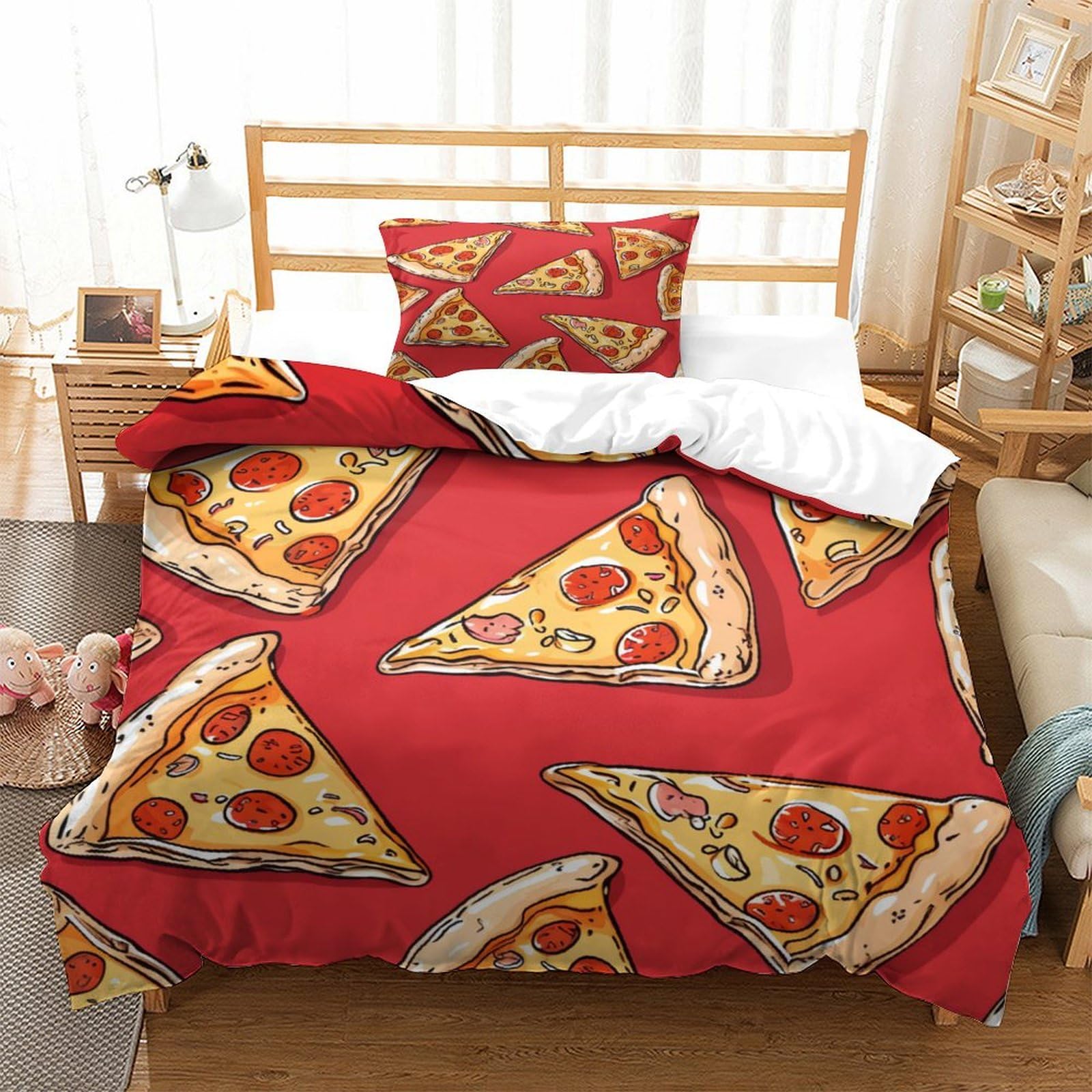 Gaoyuchun Style-7 Pizza Duvet Cover 2 Pcs Hotel Quality Quilt Cover Bedding Bed Covers With Pillowcases With Zipper Closure Hypoallergenic Soft Breathable Microfiber Single（135X200cm）