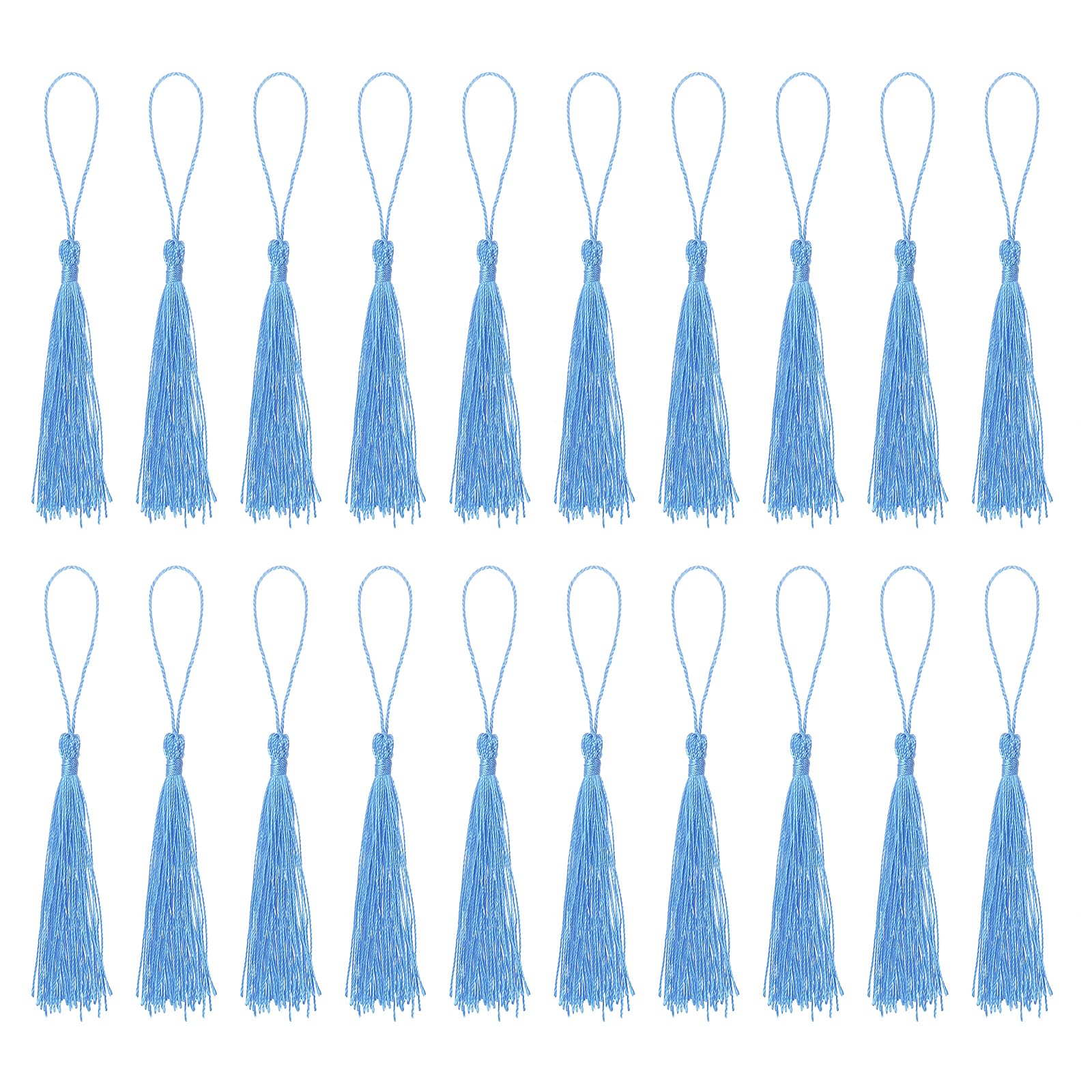 sourcing map Bookmark Tassels - 20Pcs 13cm/5" Silky Soft Mini Tassel with Loops for Keychain Graduation Handmade DIY Craft Accessory, Light Blue