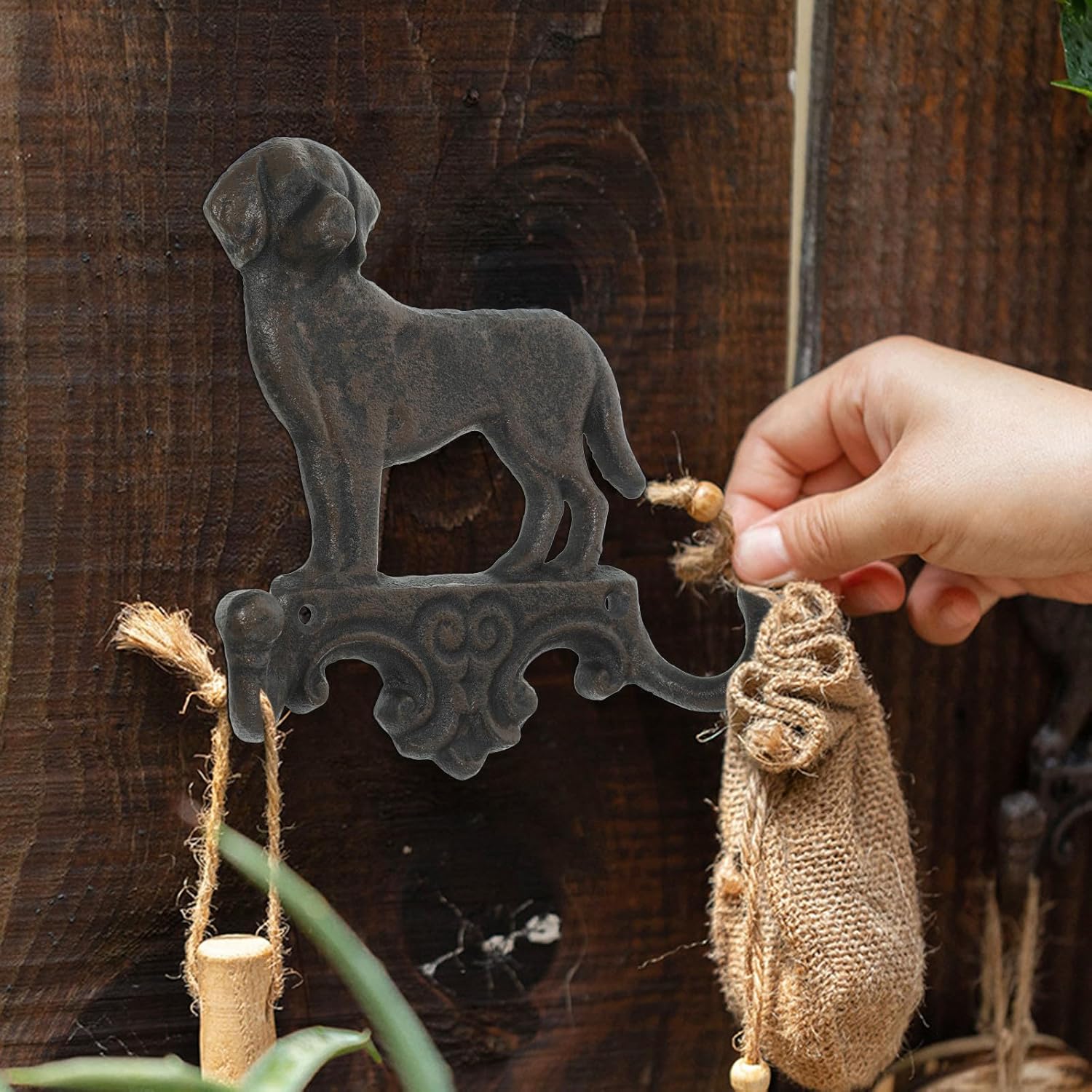 VICASKY Cast Iron Wall Hooks Animal Shape Double Hook Rustic Country Style Coat Towel Hat Hanger for Home Entryway Storage