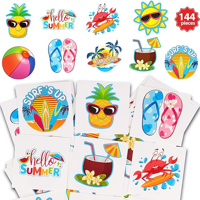 Buy 144 Pieces Kids Tattoo Summer Party Tattoo Hawaiian Luau Themed