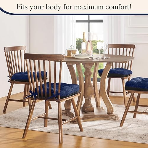 Vista 56 de Basic Beyond Paquete de 4 cojines para sillas de comedor, cojines para sillas de comedor con lazos y respaldo antideslizante, 15.5 x 15.5 pulgadas