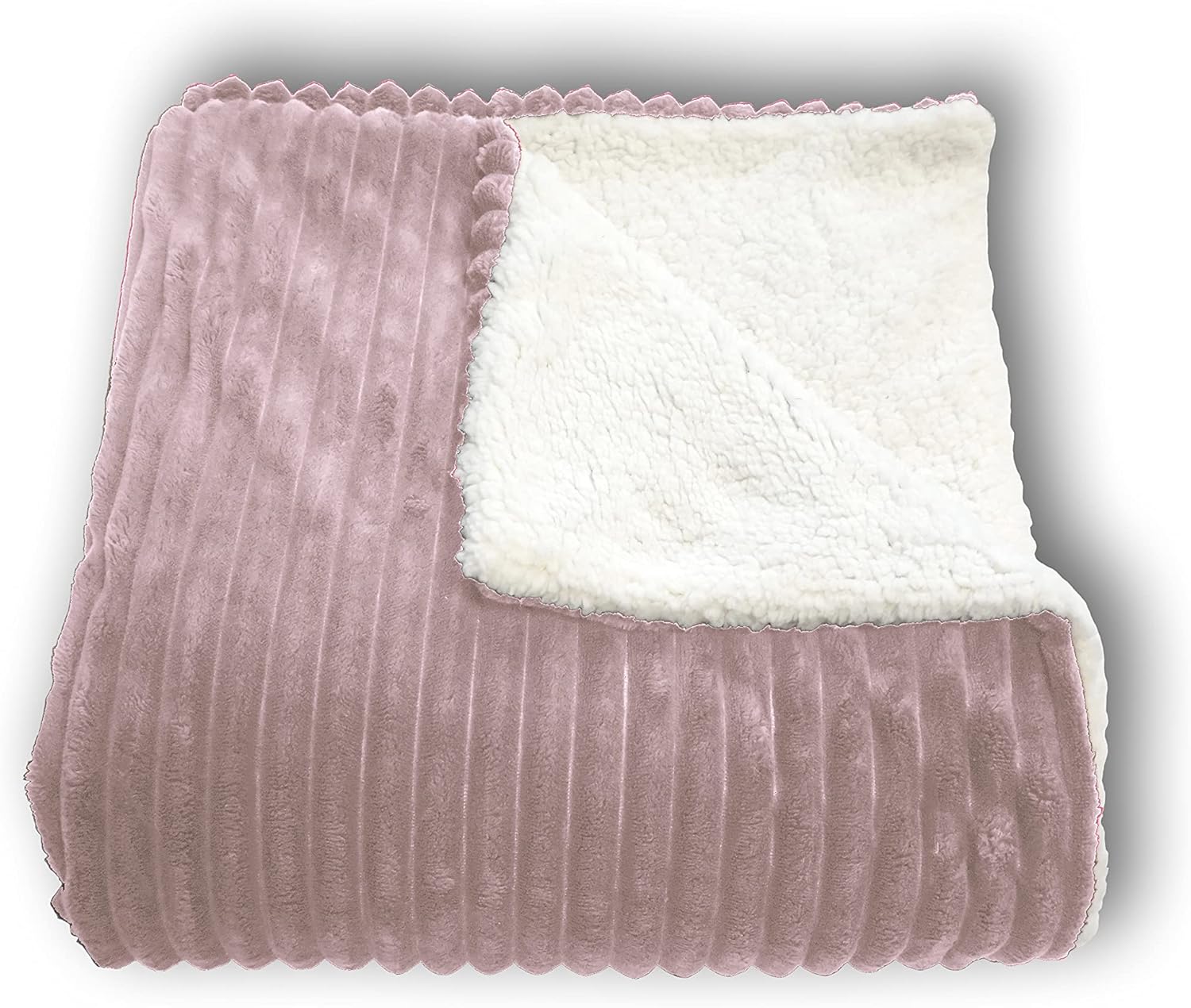 Sibiles - Manta para Sofá Invierno Tejido Polar Borreguillo 160x130 cm Diseño Rayas Listas (Nude)