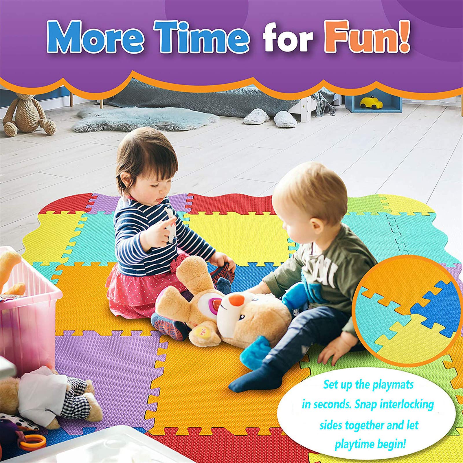 Generico Tappetino Puzzle in Schiuma ad Incastro per Bambini, 10 Piastrelle reversibili Impermeabili Antiscivolo in Eva per Pavimenti, tappetini Morbidi per Sala Giochi e Yoga, tappetini Colorati per