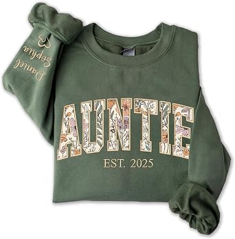 Personalized Floral Embroidered Applique Auntie Sweatshirt for Women, Custom Auntie Gifts from Grandkids, Aunt Sweater, Tia Crewneck, Mothers Day Apparel, Lala Birthday, Aunt Gifts