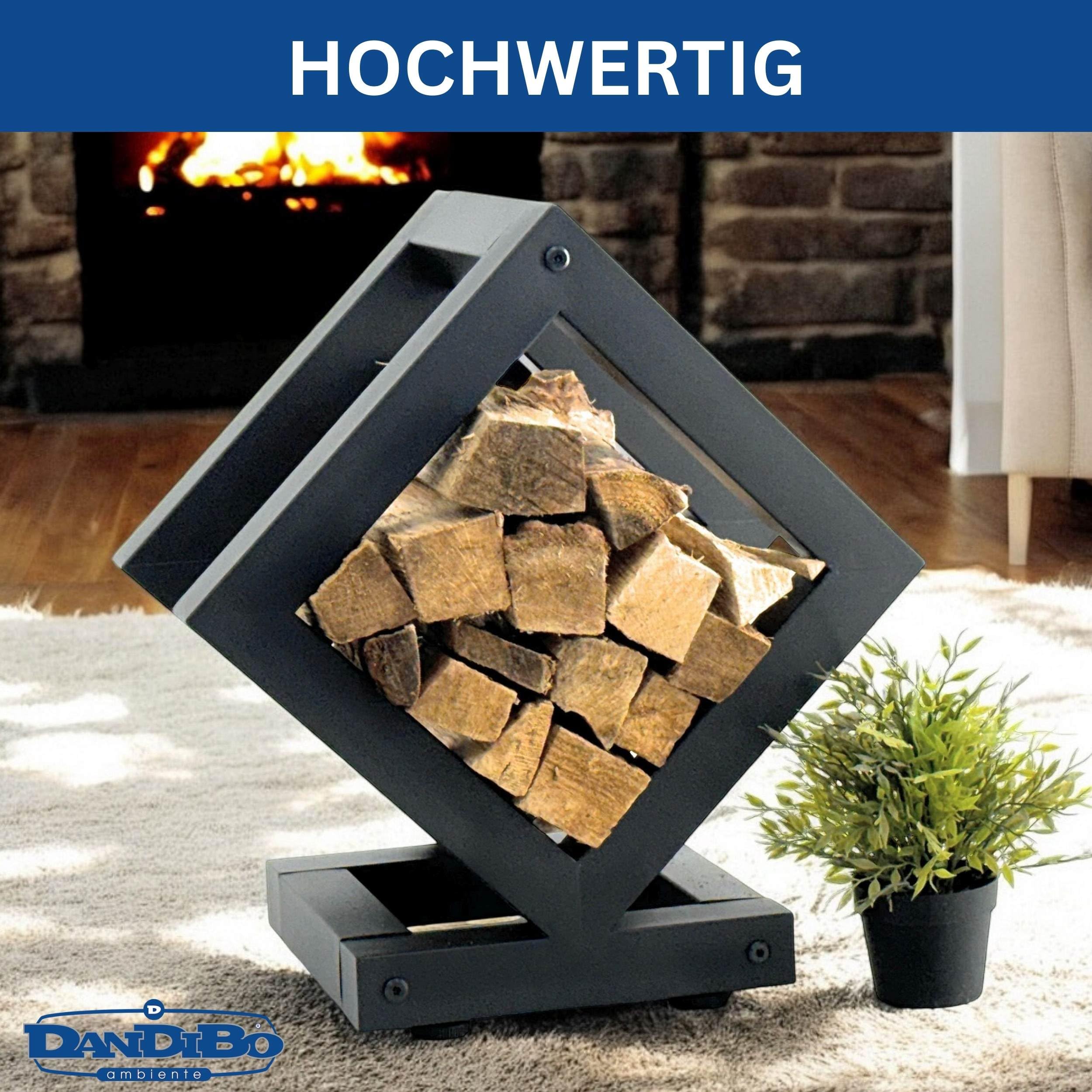 DanDiBo Estantería para leña interior de metal negro cubo cuadrado 96606 – Estantería para leña de madera