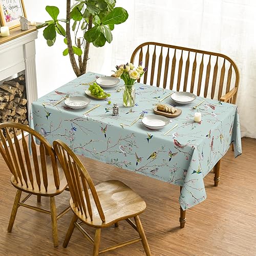 Miniatura 8 de Horaldaily Mantel de primavera y verano de 60 x 104 pulgadas, diseño floral de ramas de pájaros para decoración de fiestas, pícnic, cenas