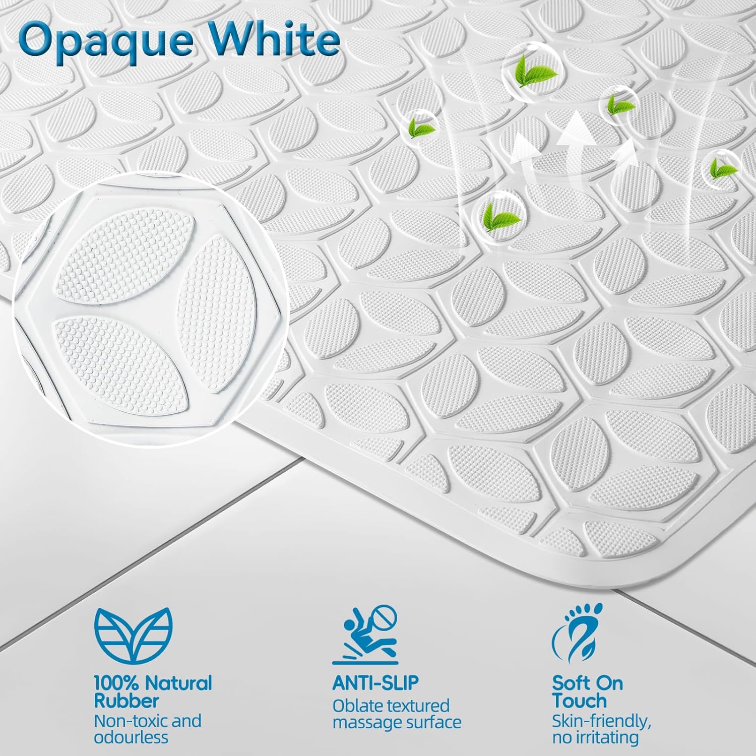 WRISIN Bathtub Mat Non Slip with Suction Cups - 100% Rubber Bathroom Mat Textured for Bath Tub Shower Safety - Soft on Touch - BPA/PVC Free - Pet Dog Bath Mat - Machine Washable - 17 × 35 Inch?White? White (Opaque) 35" x 17" (Rectangular)