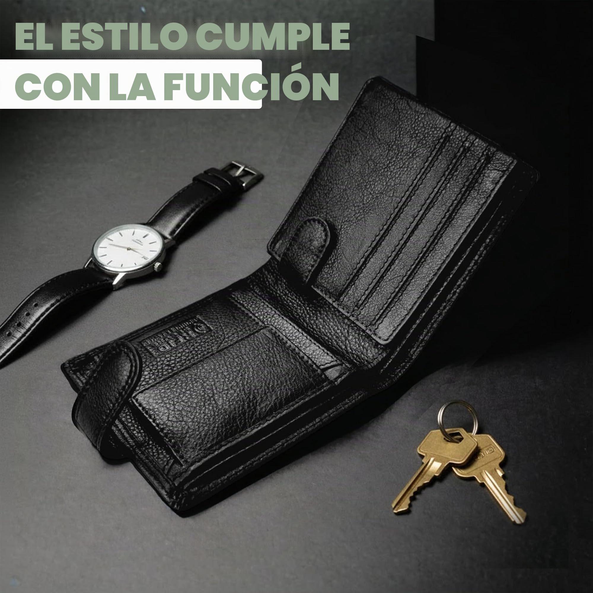 MORUCHA Cartera negra de cuero con bloqueo RFID para hombre, 6 ranuras para tarjetas de crédito, 2 compartimentos para monedas, 1 bolsillo para monedas, 1 cartera para tarjetas de identificación #M25