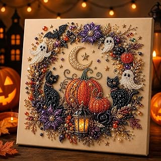 DIY Christmas Pearl Diamond Painting Art Kit with Frame, Christmas Pearl Beads Art Craft for Adults Beginner, Gemstone Diamond Dots Beads for Home Wall Decor (Halloween Ghost Pearl Art DIY Kit)