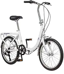 Schwinn Bicicleta dobrável, preta, titânio ou branca, bicicleta de 50 cm para adultos e crianças, 7 velocidades, estrutura dobrável de alumínio leve, suporte traseiro integrado, freios lineares